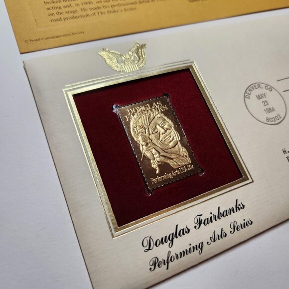 Douglas Fairbanks Actor Performing Arts 1984 1st Day USPS 22KT GOLD STAMP Stamp - Picture 11 of 12